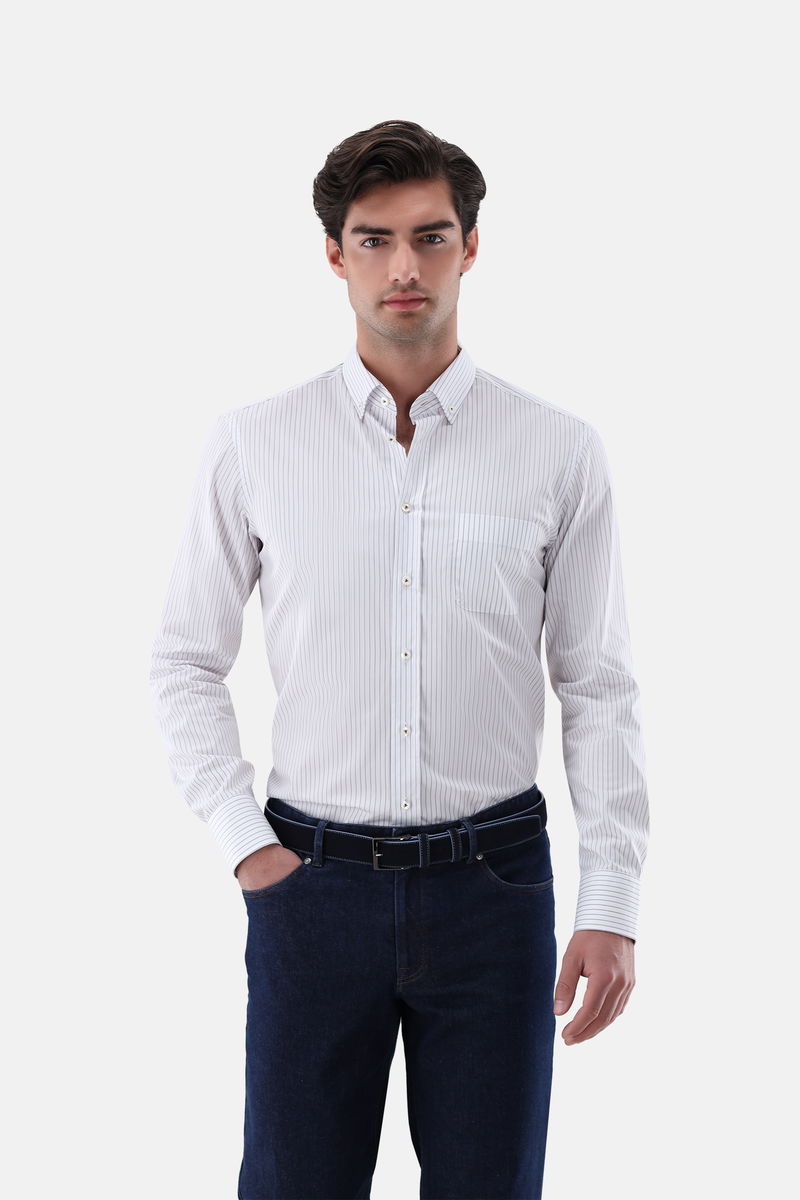 Áo sơ mi sọc Cotton Poplin Tailor Fit
