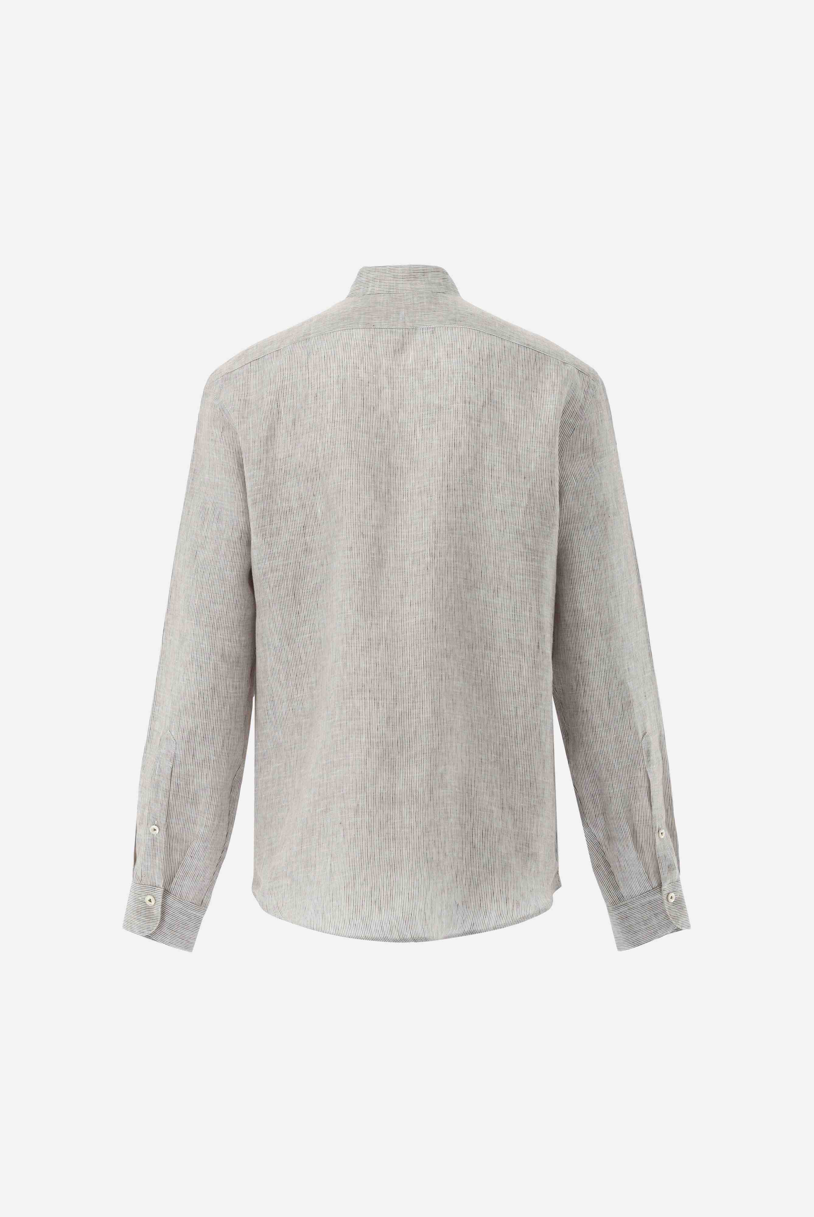 Áo sơ mi cổ V dựng Đường may chỉ nổi, Linen siêu mềm, sọc hẹp