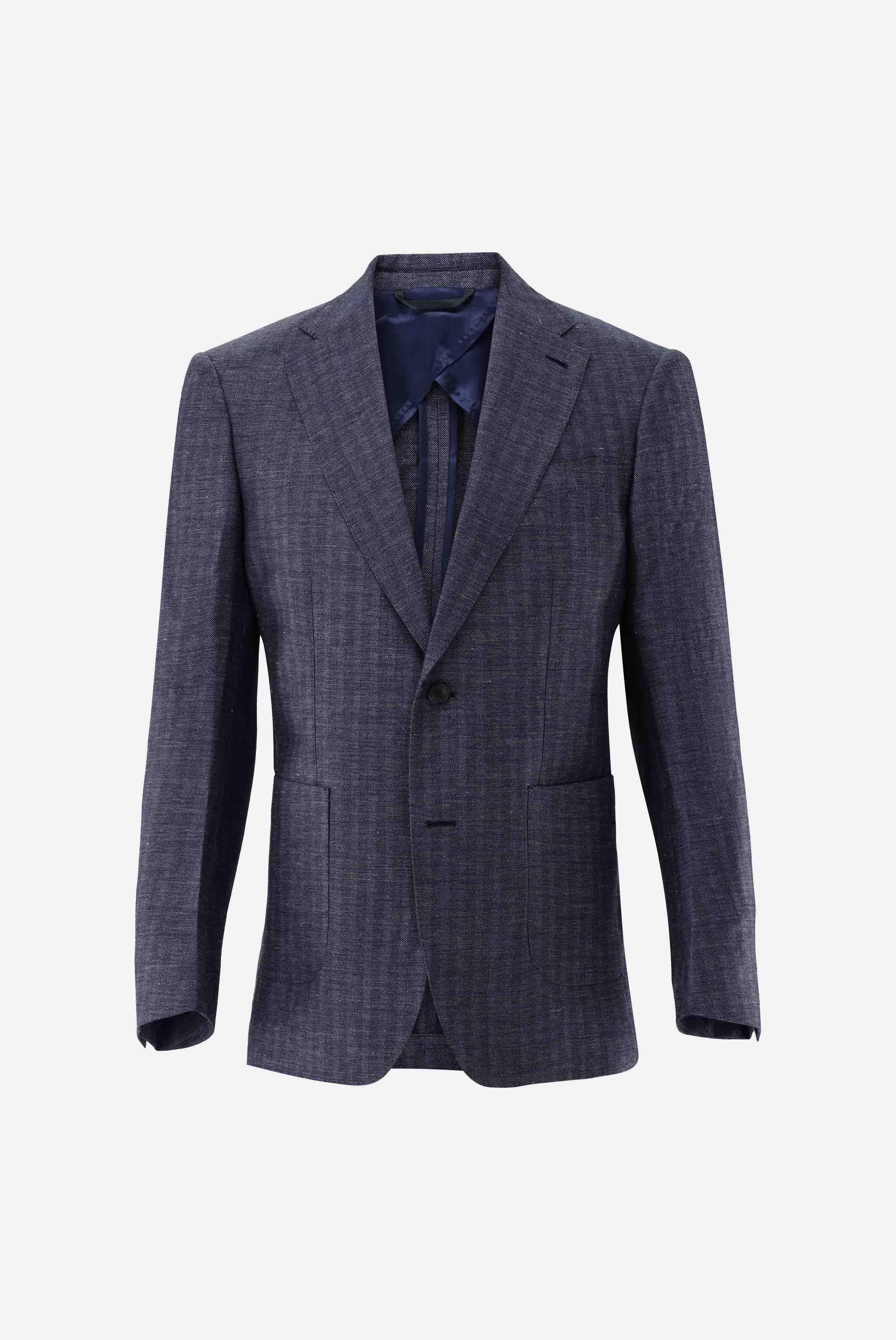Áo vest Vải pha len và linen họa tiết xương cá, Lót một phần, Túi đắp, 9,5cm Notch Lapels, Breast&