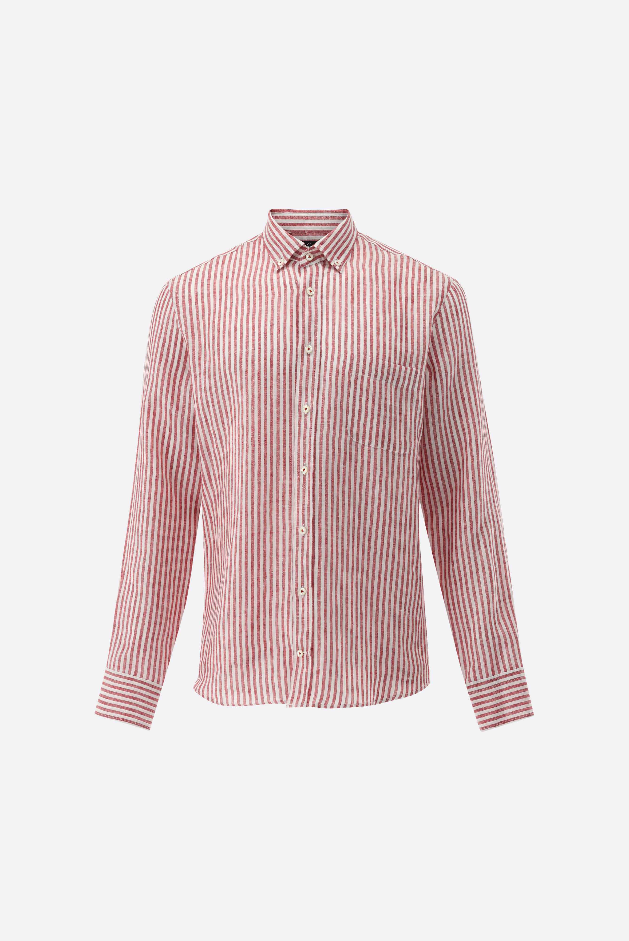 Áo sơ mi cổ button-down Đường may chỉ nổi, sọc candy, Linen