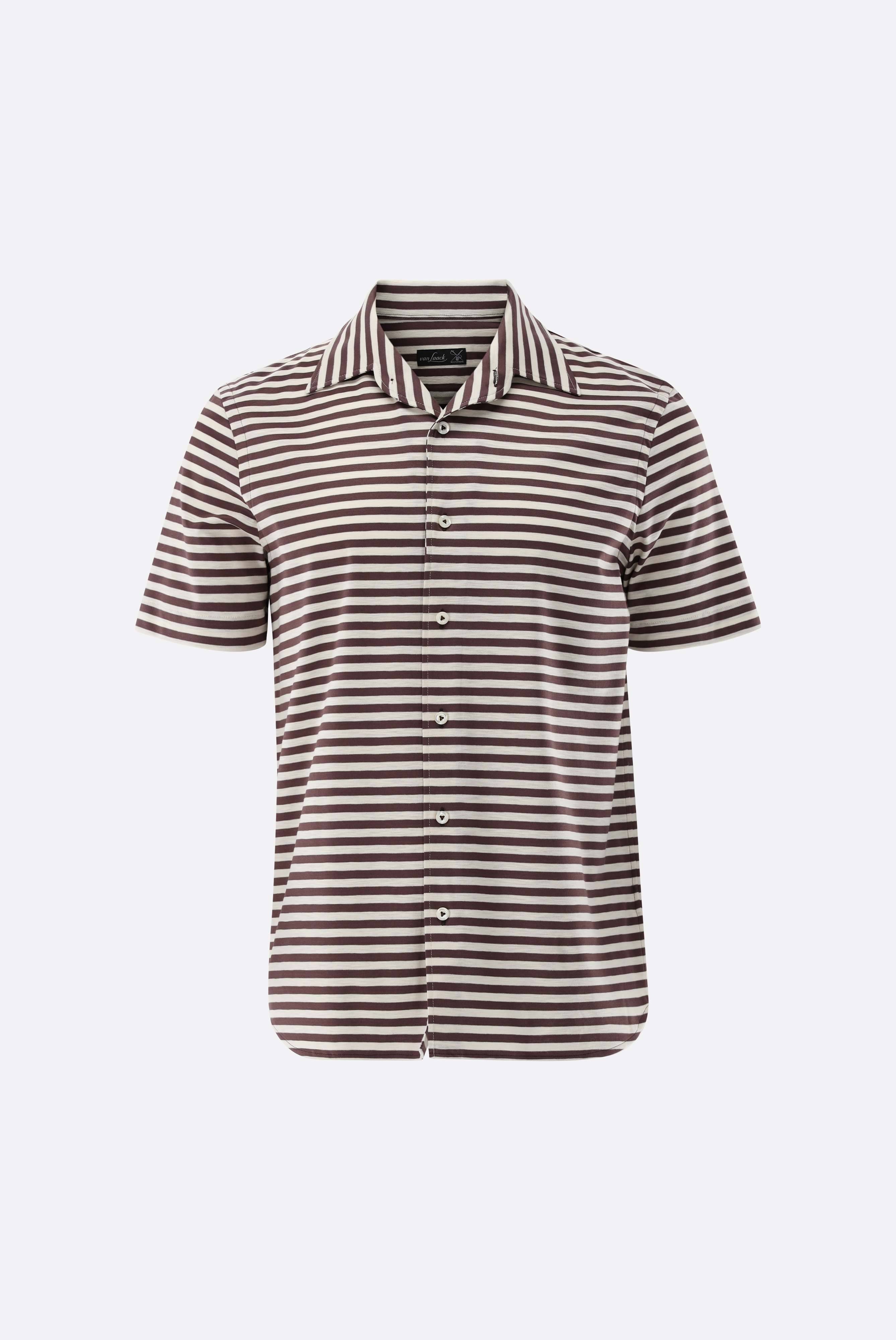 Áo sơ mi tay ngắn cổ liền Vario jersey cotton Giza cao cấp họa tiết sọc