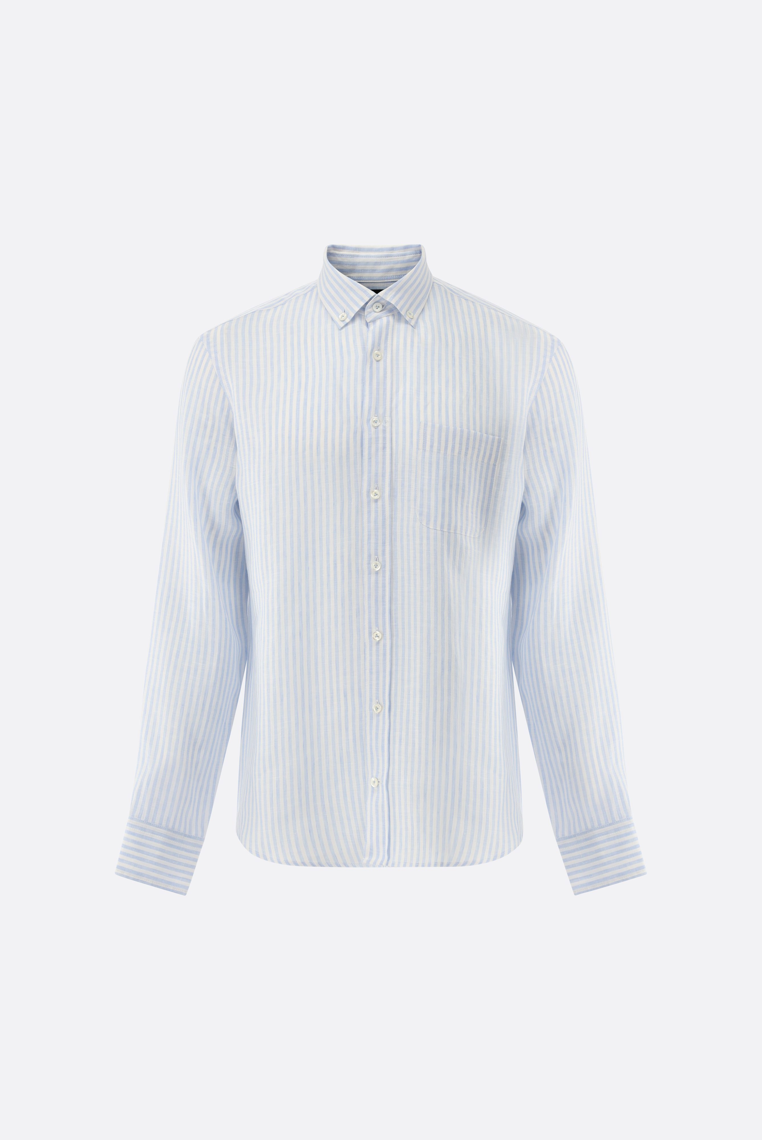 Áo sơ mi cổ button-down Đường may chỉ nổi, sọc candy, Linen