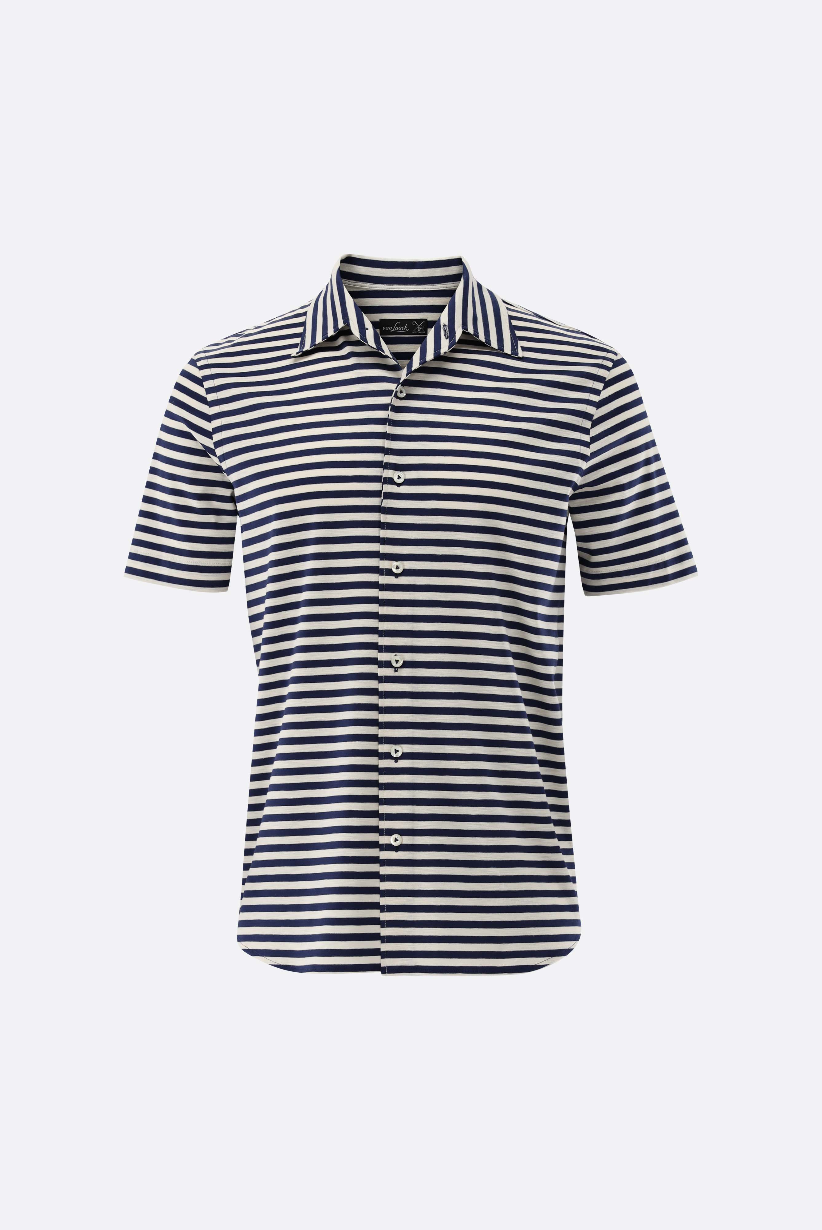 Áo sơ mi tay ngắn cổ liền Vario jersey cotton Giza cao cấp họa tiết sọc
