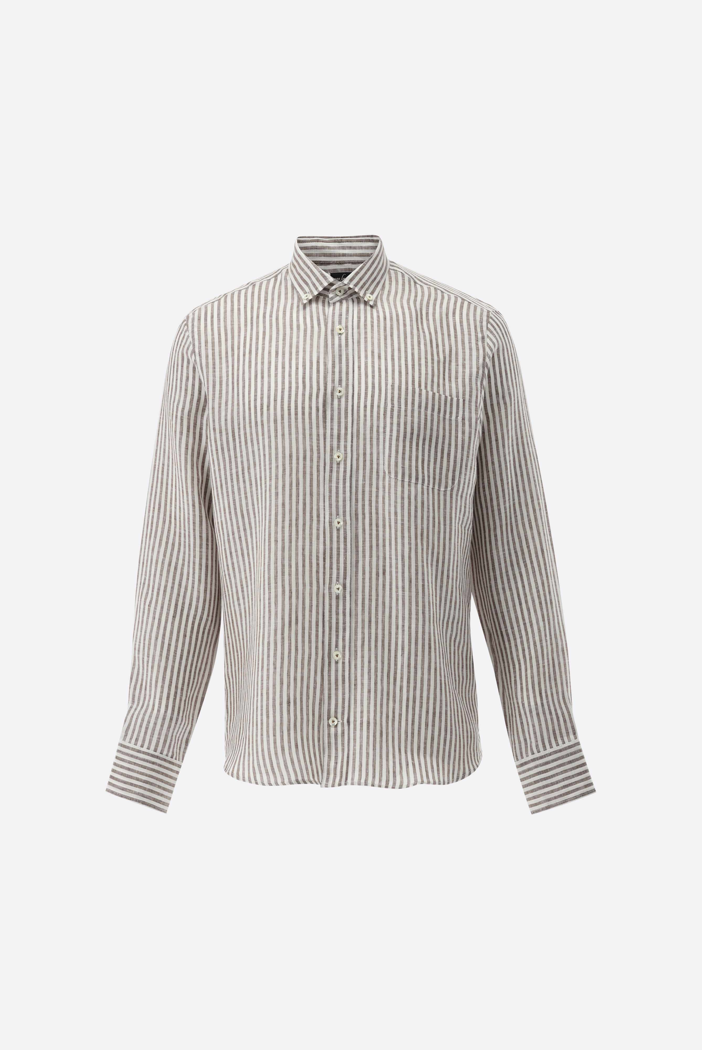 Áo sơ mi cổ button-down Đường may chỉ nổi, sọc candy, Linen