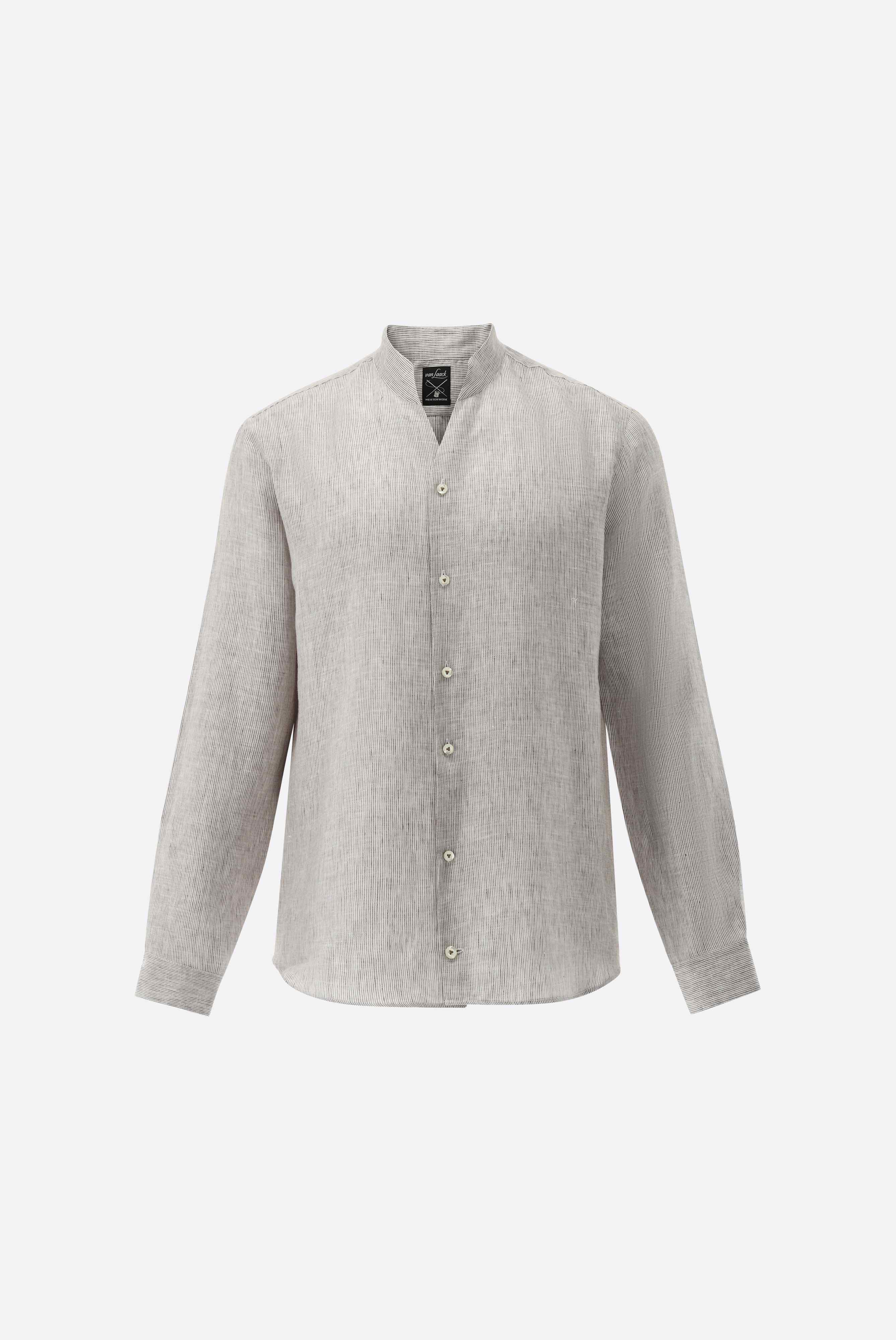 Áo sơ mi cổ V dựng Đường may chỉ nổi, Linen siêu mềm, sọc hẹp
